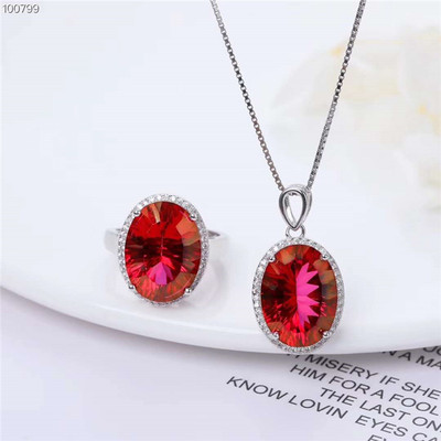 925 natural Topaz suit Necklace Pendants+Adjustable Ring Global On behalf of