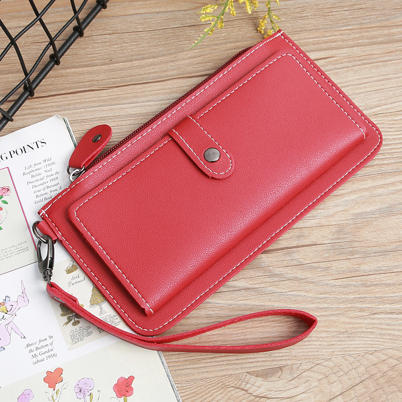 116g Weight Zipper Closure Type Business, Travel Occasion Pu Leather Material Solid Color Pattern Women'S Gender Square Shape Light Grey, Dark Grey, Rose Red, Pink, Red, Green, Blue, Gold, Black Color Fashion Multi-function Zipper Multi-card Buckle Wallet 9