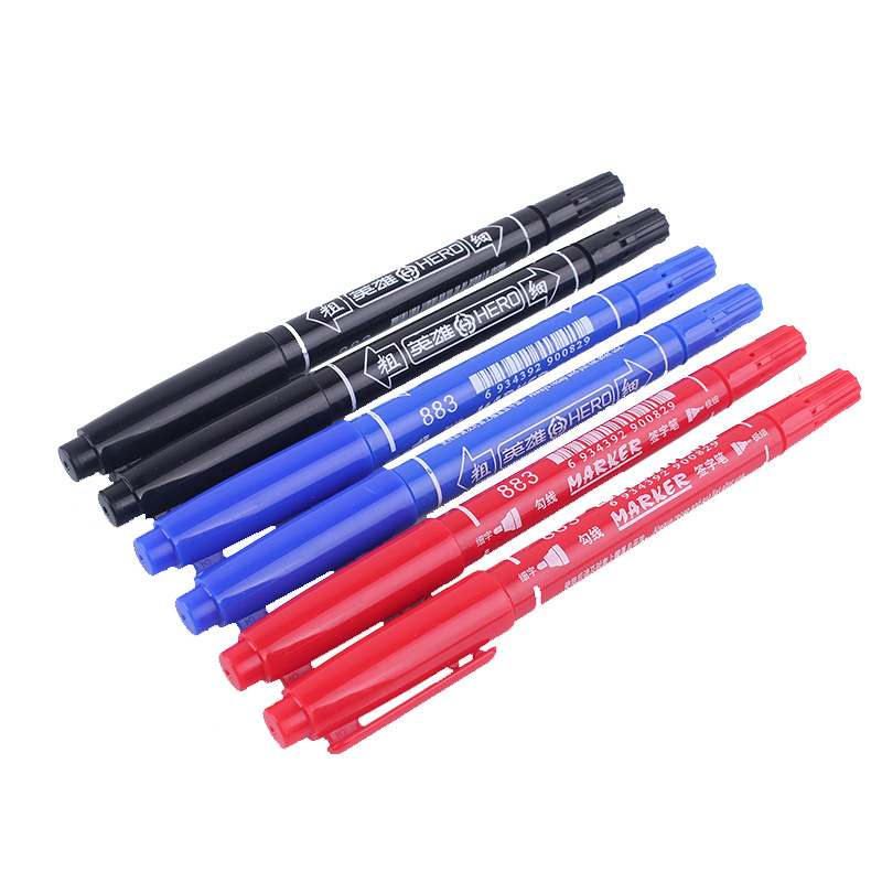1 pequeño marcador rojo negro aceitoso de doble cabeza marca de pintura el grosor de la línea de gancho no se desvanece de secado rápido borde de gancho impermeable