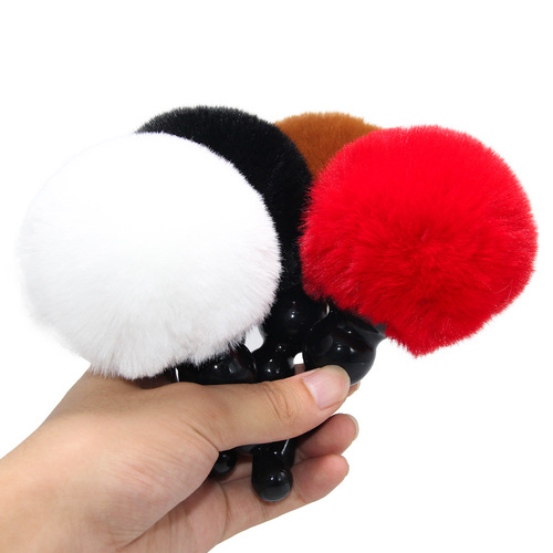 Pagoda anal plug, rabbit tail hair ball, soft rubber anal plug, backcourt device, male and female anal masturbation alternative toy SM