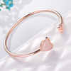 Golden gold bracelet heart shaped, adjustable accessory, Korean style, pink gold, cat's eye