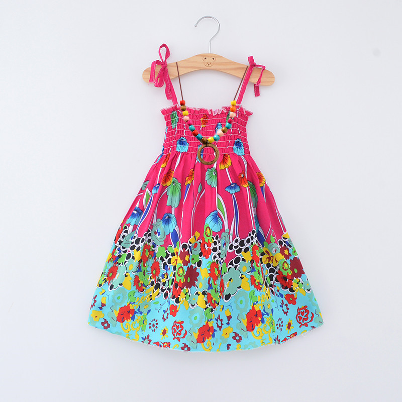 Girls beach skirt summer Korean Bohemian children's suspender beach skirt seaside holiday rayon silk