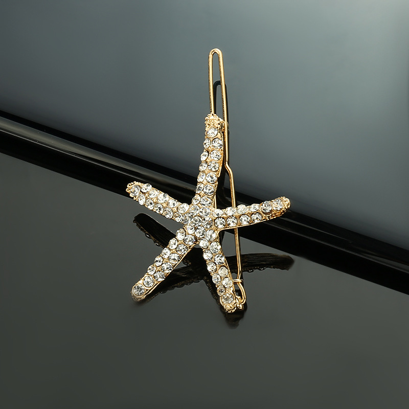 Women's Casual Marine Style Starfish Shell Alloy Inlay Rhinestones Pearl Hair Clip display picture 2