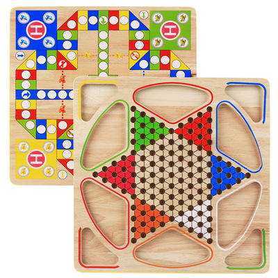 wooden  children Puzzle Parenting interaction Flight chess Checkers desktop game Multifunctional chess Chess Backgammon