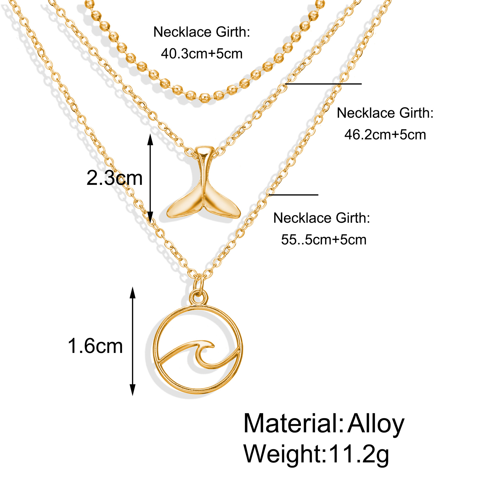 514651 Han Zhishang Europe Et Amérique Creative Rétro Hailang Fishtail Pendentif Multi-couche Collier Nouveau Trois-couche Collier display picture 1