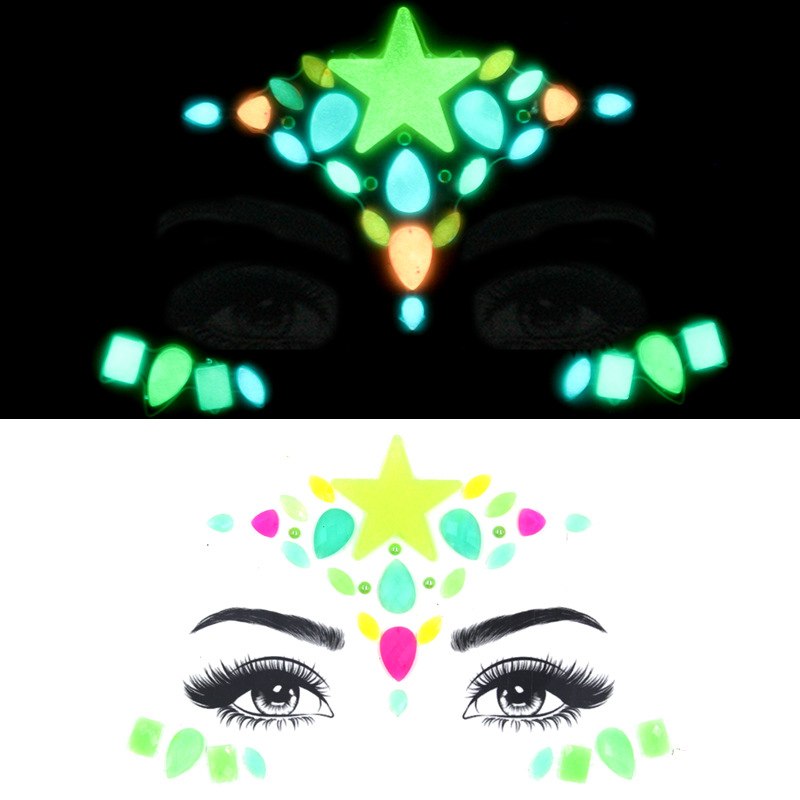 万圣节火爆夜光鬼节脸贴钻EDM胸部贴钻水晶钻石眉心贴钻 夜光脸贴|ms