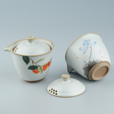 Ruyao Teacup Japanese Teapot Grasping pot Bluish-white Retro Ru gift Customize