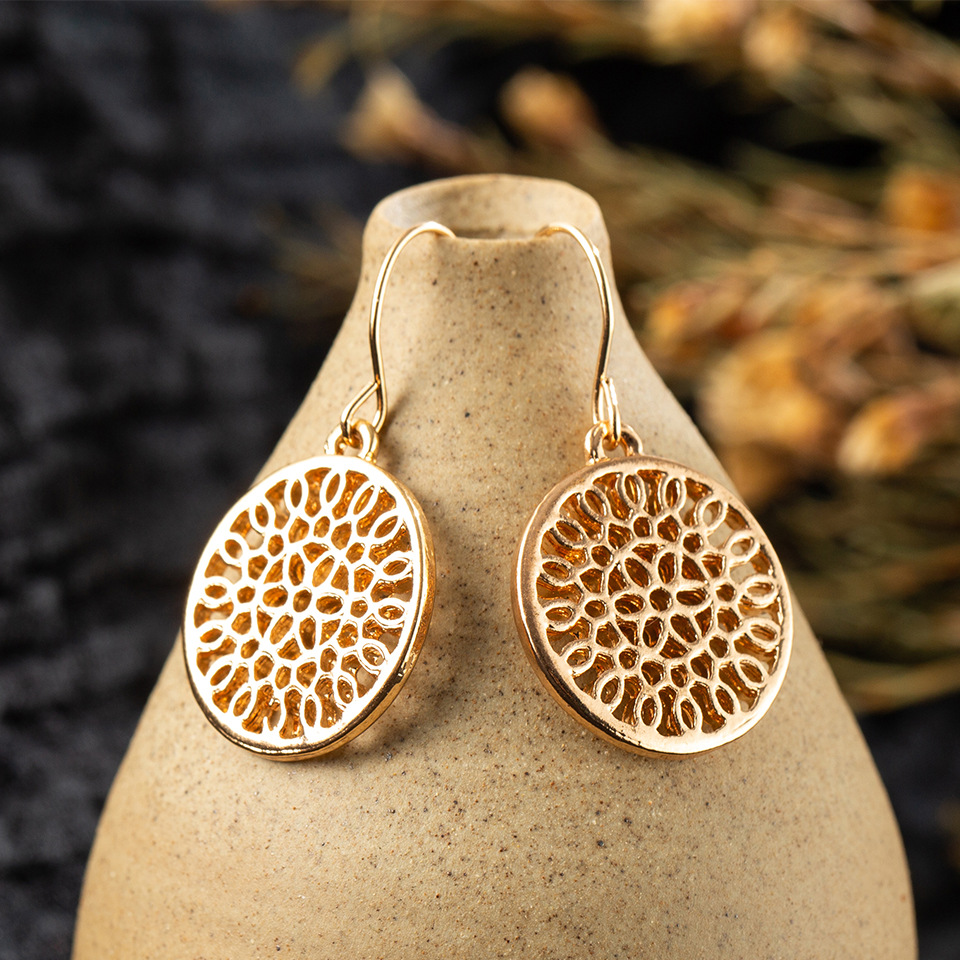 Fashion Round Hollow Carved Flower Alloy Earrings display picture 6