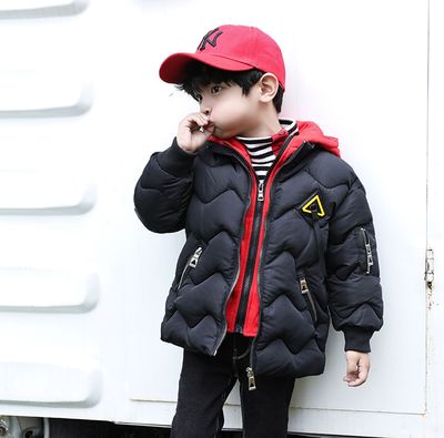 Off-season Children's clothing Autumn and winter Children keep warm Hooded Down cotton cotton-padded jacket men and women Color matching Cotton jacket On behalf of