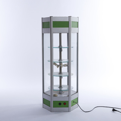 綠色五面可旋轉帶燈玻璃展示架 商超飾品店用高檔玻璃展架