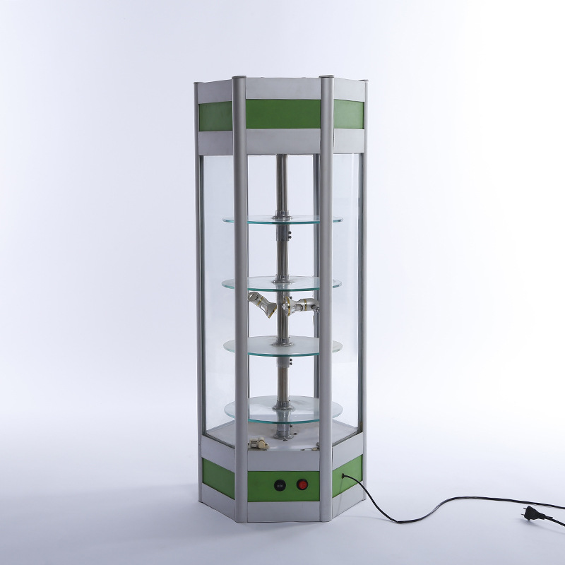 綠色五面可旋轉帶燈玻璃展示架 商超飾品店用高檔玻璃展架