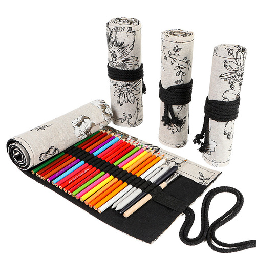 Japanese style cotton and linen colored pencil curtains 24 pcs, 36 pcs, 48 ​​pcs, 72 pcs large capacity art student sketch pencil bag stationery