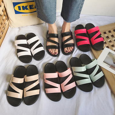 Home slipper soft wear-resisting indoor slipper Word tow wholesale new pattern Trill Female drag