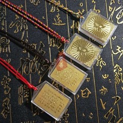 Temple Pendant Gold Leaf Lotus Sutra Necklace Six Syllable Mantra Buddhist Amulet for Men and Women