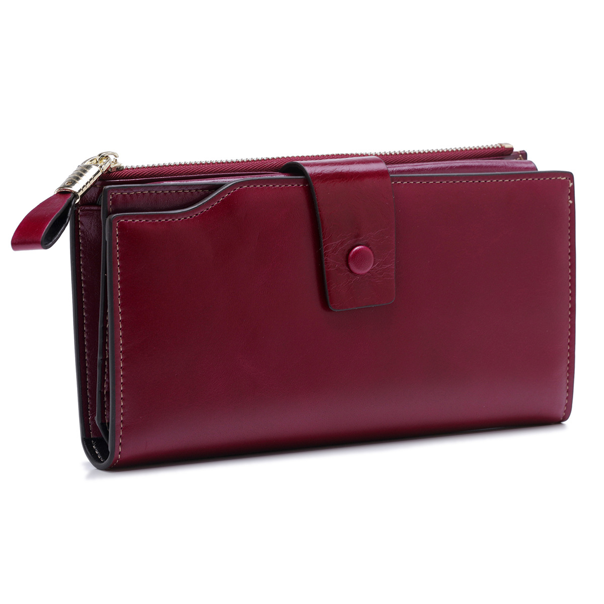 2019 Oil wax anti magnetic RFID long genuine leather wallet for fashionable top layer cowhide women's handbag_voghion.com