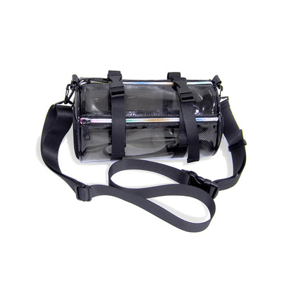 2020秋冬新款潮酷时尚男士单肩斜挎包圆桶镭射透明PVC水桶包男包|ms