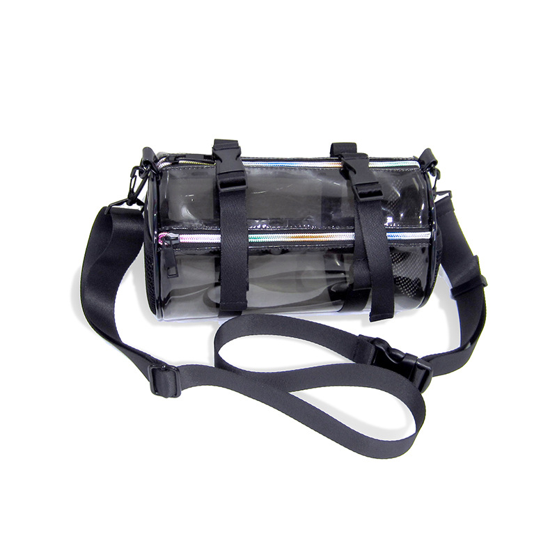 2020秋冬新款潮酷时尚男士单肩斜挎包圆桶镭射透明PVC水桶包男包|ms