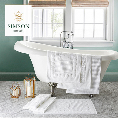 酒店白色32线全棉提花小脚丫地巾吸水浴室防滑垫踩脚垫吸水可机洗|ms