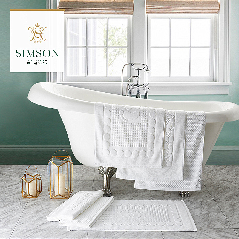 酒店白色32线全棉提花小脚丫地巾吸水浴室防滑垫踩脚垫吸水可机洗|ms