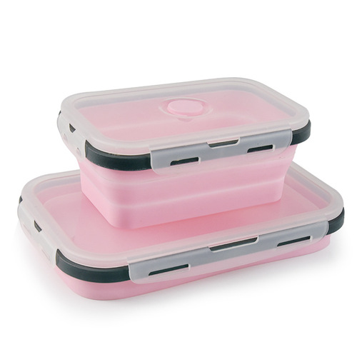 Silicone folding lunch box, microwave refrigerator crisper, portable lunch box, silicone lunch box 4-piece set
