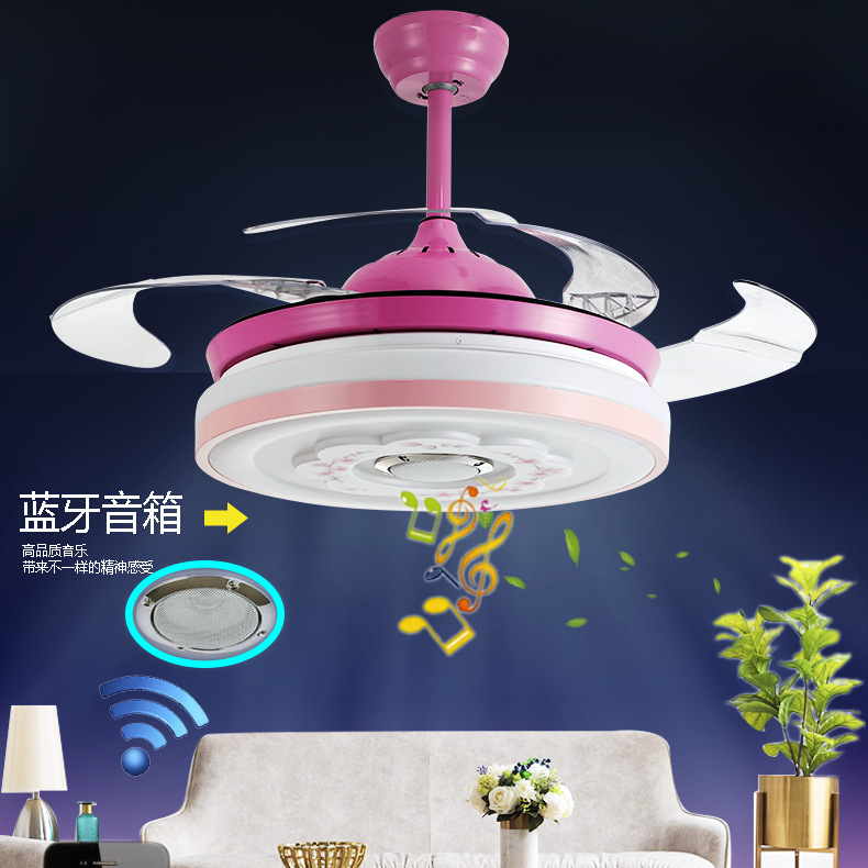Cartoon invisible Fan light children Fan a chandelier Bluetooth Music lights Children&#39;s Room Fan a chandelier electric fan