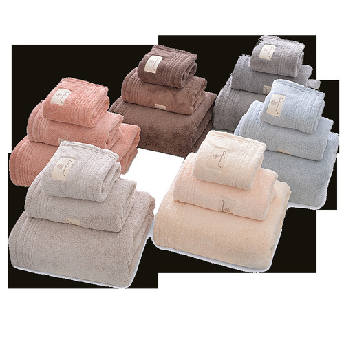 New solid color wedding coral velvet face towel set, absorbent thickened home wrapped towel and bath towel set