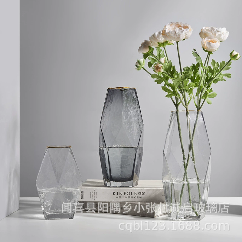 Электрическая печь для холодной формовки прозрачной стеклянной вазы в форме ромба, дымчато-серая геометрическая трехмерная мягкая декорация для дома, украшение для цветочных композиций.