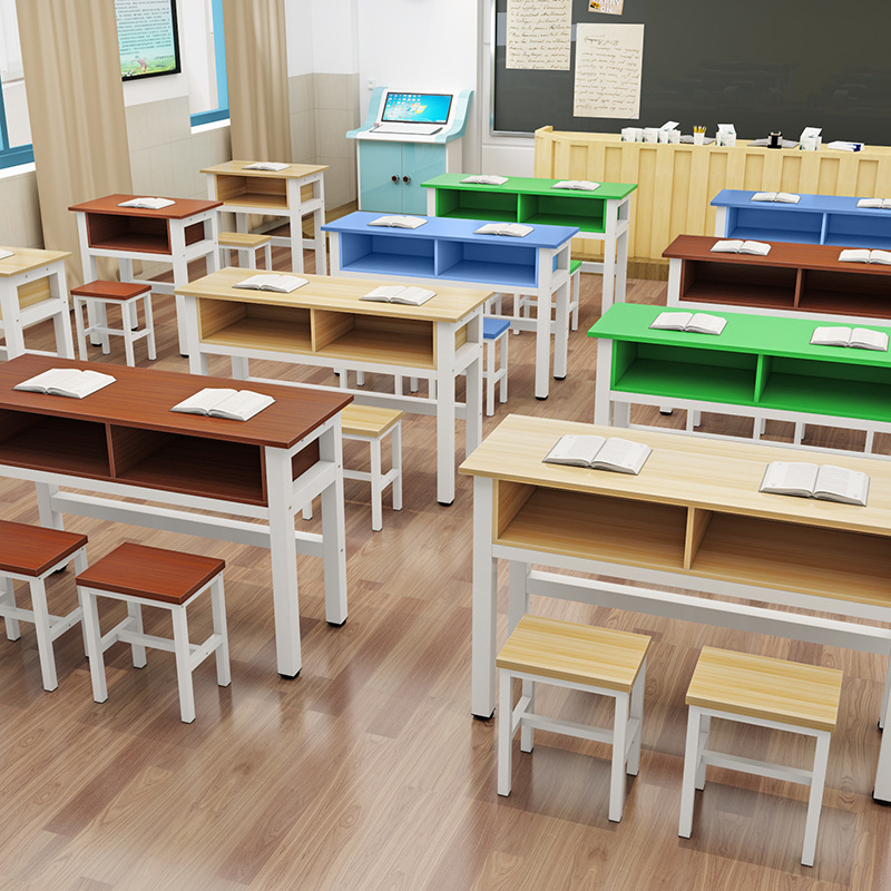 学生课桌椅双层带抽屉课桌补习班辅导单人双人三人位会议培训课桌