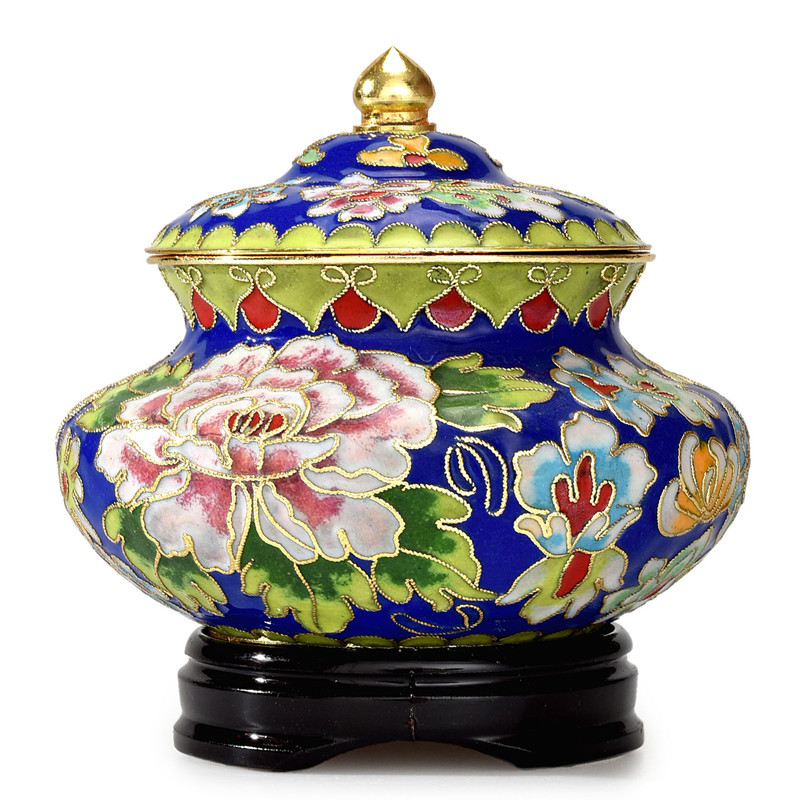 景泰蓝花丝如意罐 铜胎掐丝珐琅茶叶罐 4寸洗子 纯手工小实用件|ms