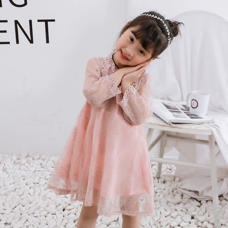 Dress Korean-style little princess lace autumn dress for girls, sizes 100–140 cm