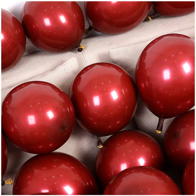 10寸双层香奈红乳胶气球内套金属金色气球圆形装饰婚房派对香奈红