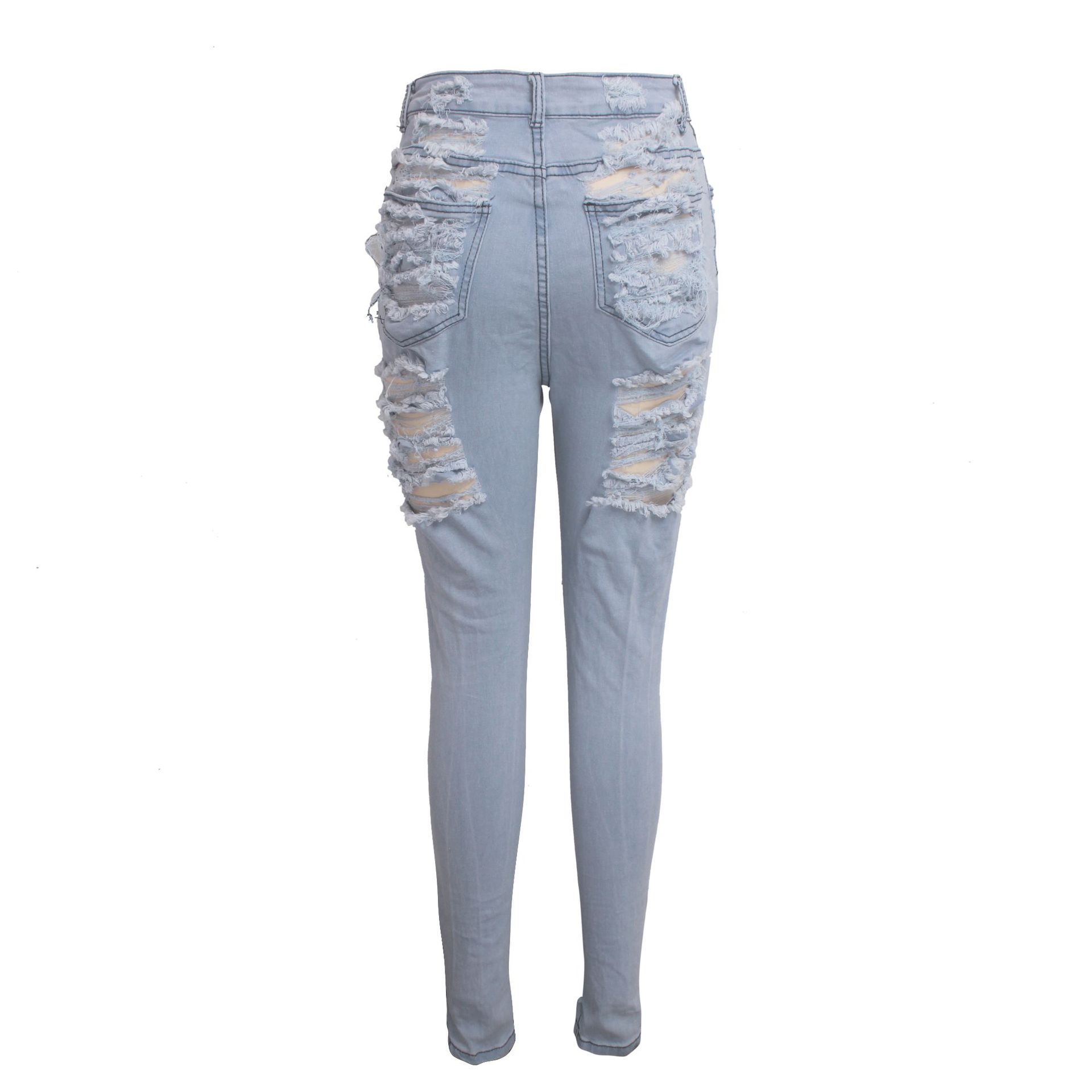 High Waist Ripped Slim Stretch Jeans NSSF64055