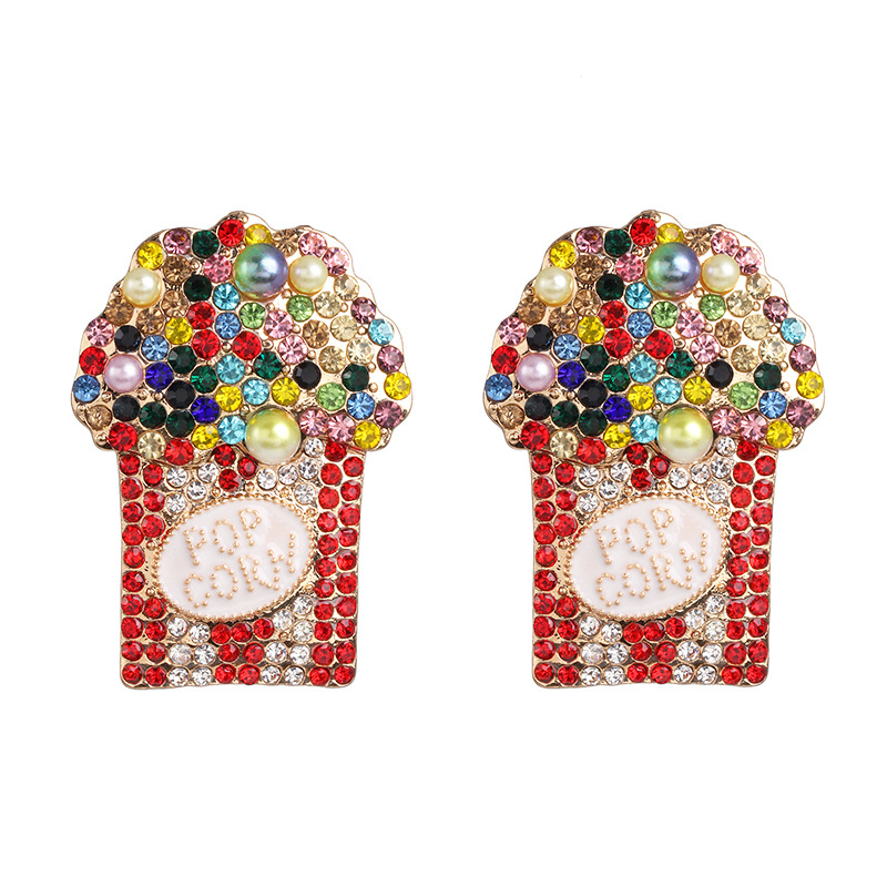 New Popcorn Cup Color Diamond Stud Earrings display picture 7