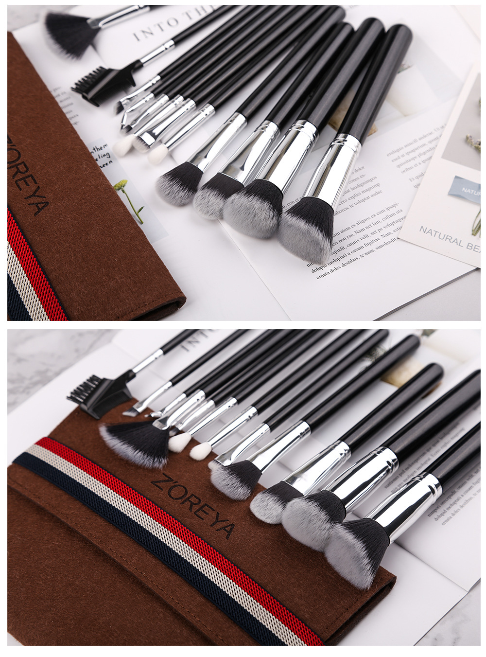 Makeup Brush Tool Set Black Man-made Fiber Black Wooden Handle Makeup Brush Set display picture 5