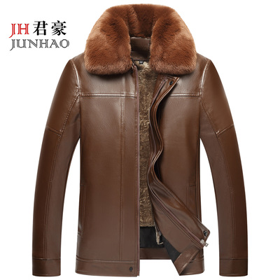 pu皮衣新款中老年男士皮衣毛领内胆可拆卸双件套皮夹克|ms