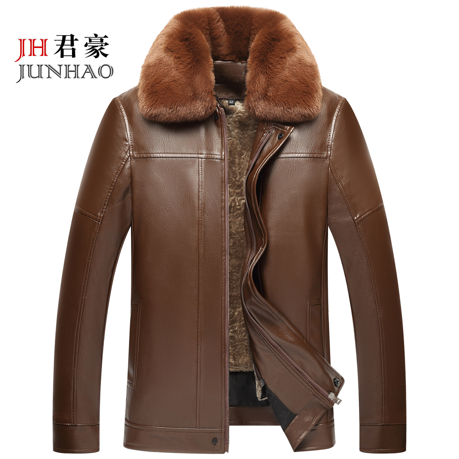 pu皮衣新款中老年男士皮衣毛领内胆可拆卸双件套皮夹克|ms