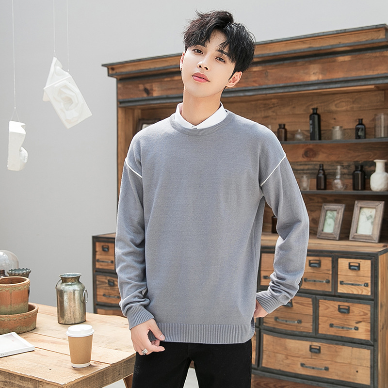2019毛衣男秋天纯色长袖外穿针织衫韩版个性潮流修身打底小衫线衫