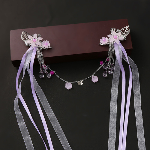 Chinese Hanfu Hair accessories Handmade leaves and flowers long ribbon Hanfu hair ornaments