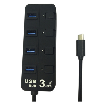 3.1 Type-C 4口按键开关USB 3.0 HUB集线器喷橡胶油材质USB分线器
