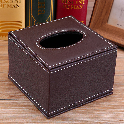 Hotel Small Square Box Restaurant Leather Paper Towel Box Wooden Paper Napkin Holder Dining Small Size Paper Towel Box Logo Wholesale Factory