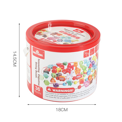 Larger Hand Holds Smaller Hand Wooden Bead Stringing 100 Pcs Number Letter City Transportation Fruits Vegetables Farm Children's Toy