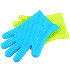 200g Large Diamond Five Fingers Silicone Oven Mitts Microwave Oven Thick Insulated BBQ Grilling Heat-Resistant Gloves