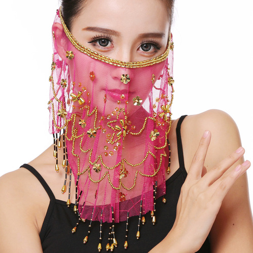 Indian dance performance costumes veil dance props belly dance accessories plum blossom veil mask gauze scarf hairpin mask