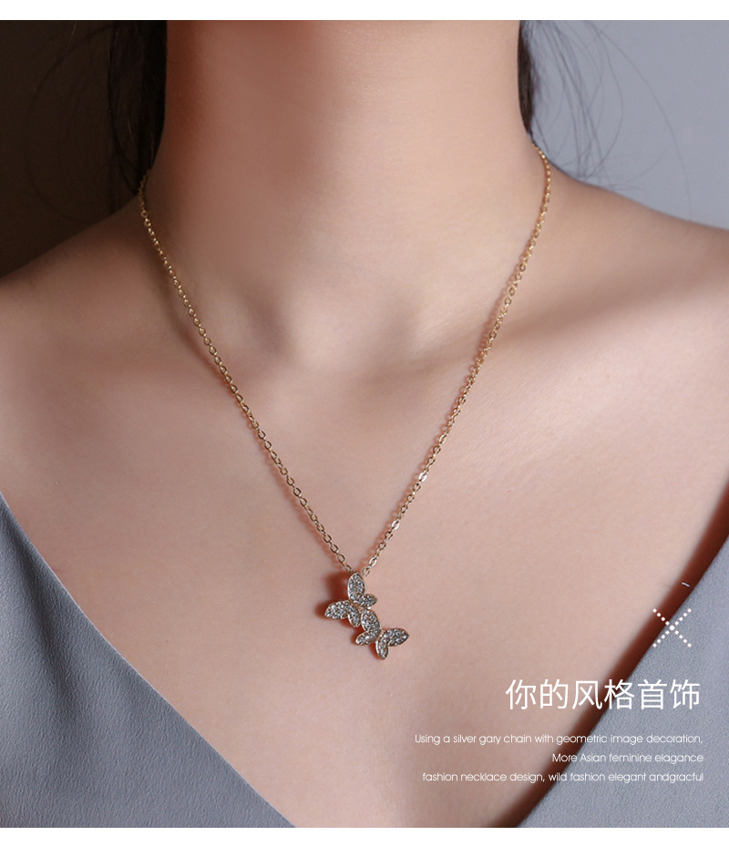 Korean New Jewelry Full Diamond Butterfly Necklace Female Simple Clavicle Chain Jewelry Wholesale display picture 2