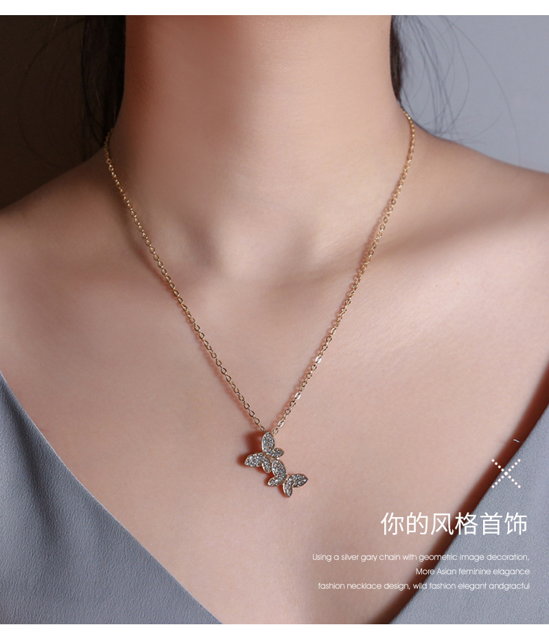 Korean new jewelry full diamond butterfly necklace female simple clavicle chain jewelry wholesale