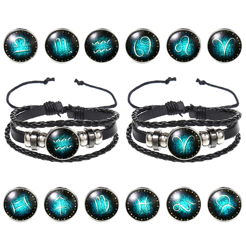 Foreign trade 12 constellations cowhide bracelet personalized retro woven starry sky bracelet 12 constellations leather bracelet