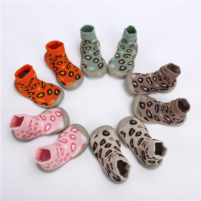 Autumn and winter new pattern Leopard Korean Edition Shoes and socks one baby prewalker  Indoor and outdoor waterproof wear-resisting keep warm Baby Shoes