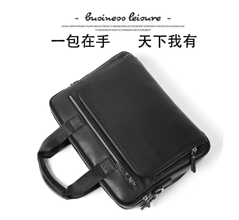Túi công văn da bò lớp đầu dung tích lớn 38×28×8 cm, túi xách tay đeo chéo một vai cho nam, đựng được laptop 14 inch — Màu đen chi tiết 3