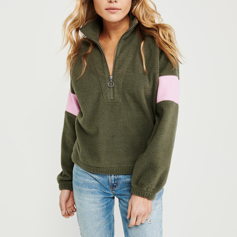 Casual Zipper Stitching Contrast Color Warm Sweatshirt NSGE37804