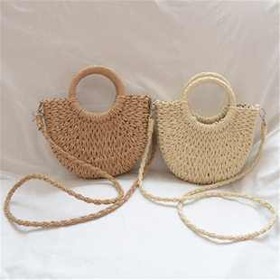 The new straw bag manual knitting children's small round bucket simple wild handbag women's bag